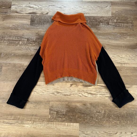 Splendid Colorblock Turtleneck Sweater Beige Orange Navy Cropped Knit Medium - Picture 1 of 6
